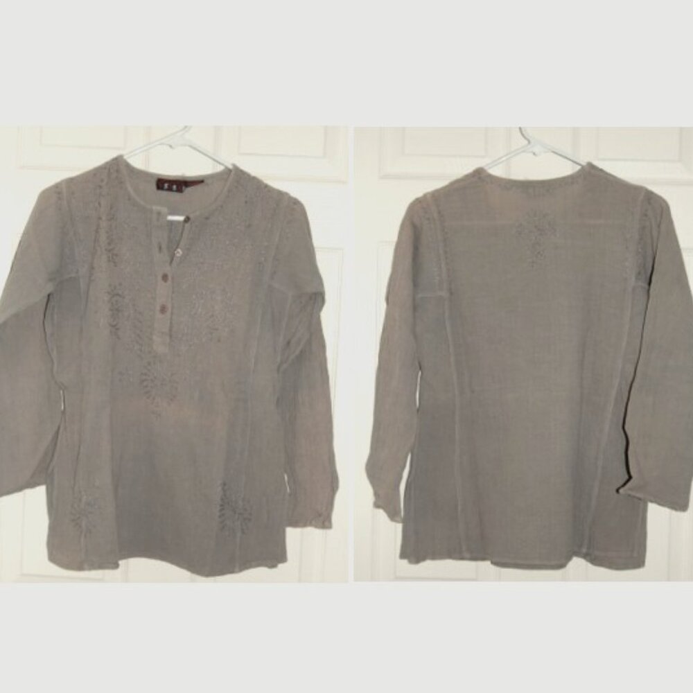 Vintage (2000) Funky People Boho  EmbroideryTop, Women Size S, Taupe